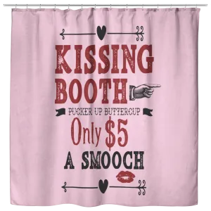 Kissing Booth Valentines Day Shower Curtain Pink, Red and Black
