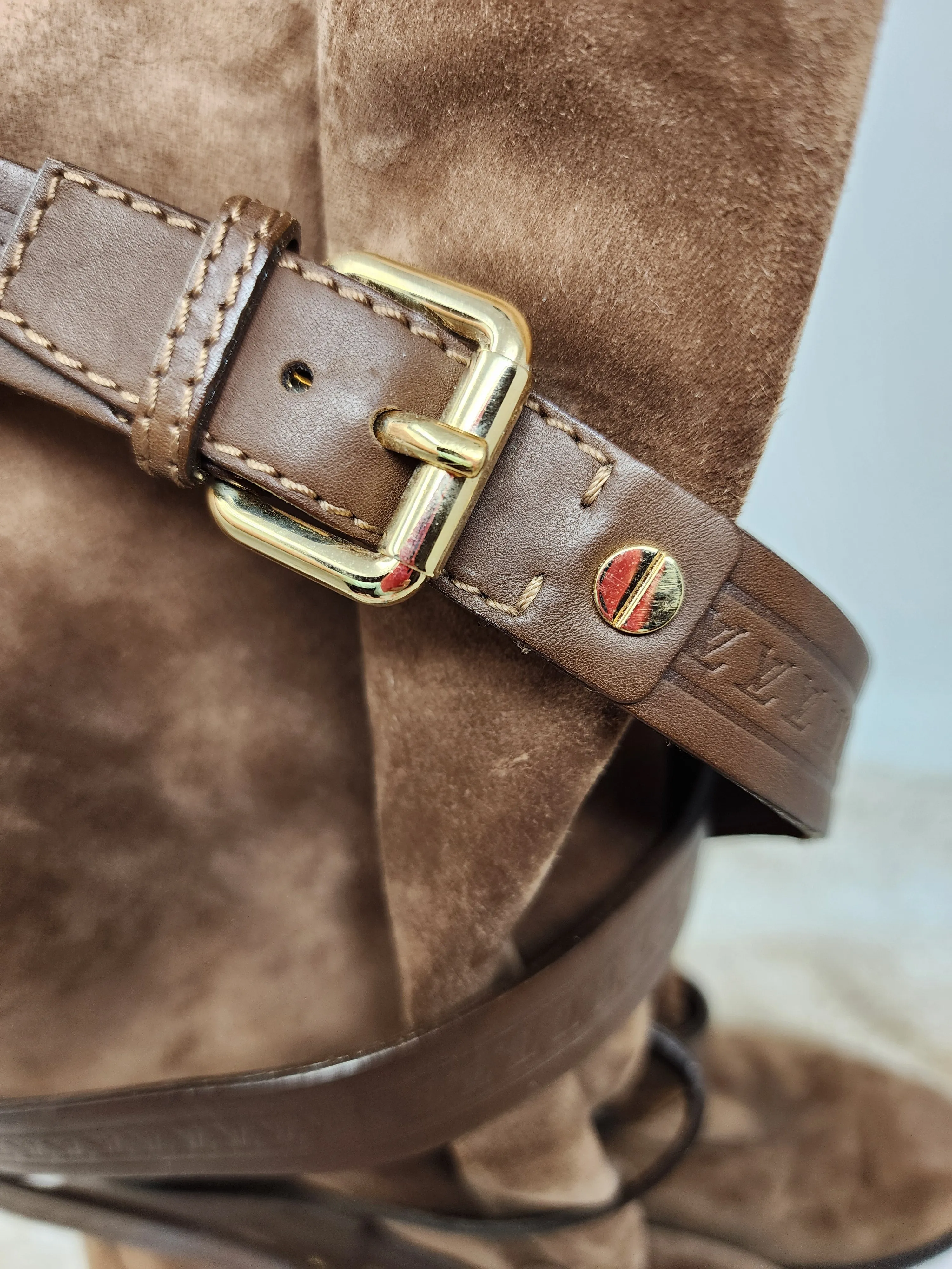 LOUIS VUITTON BROWN SUEDE CRISS CROSS BUCKLE BOOTS - 39.5