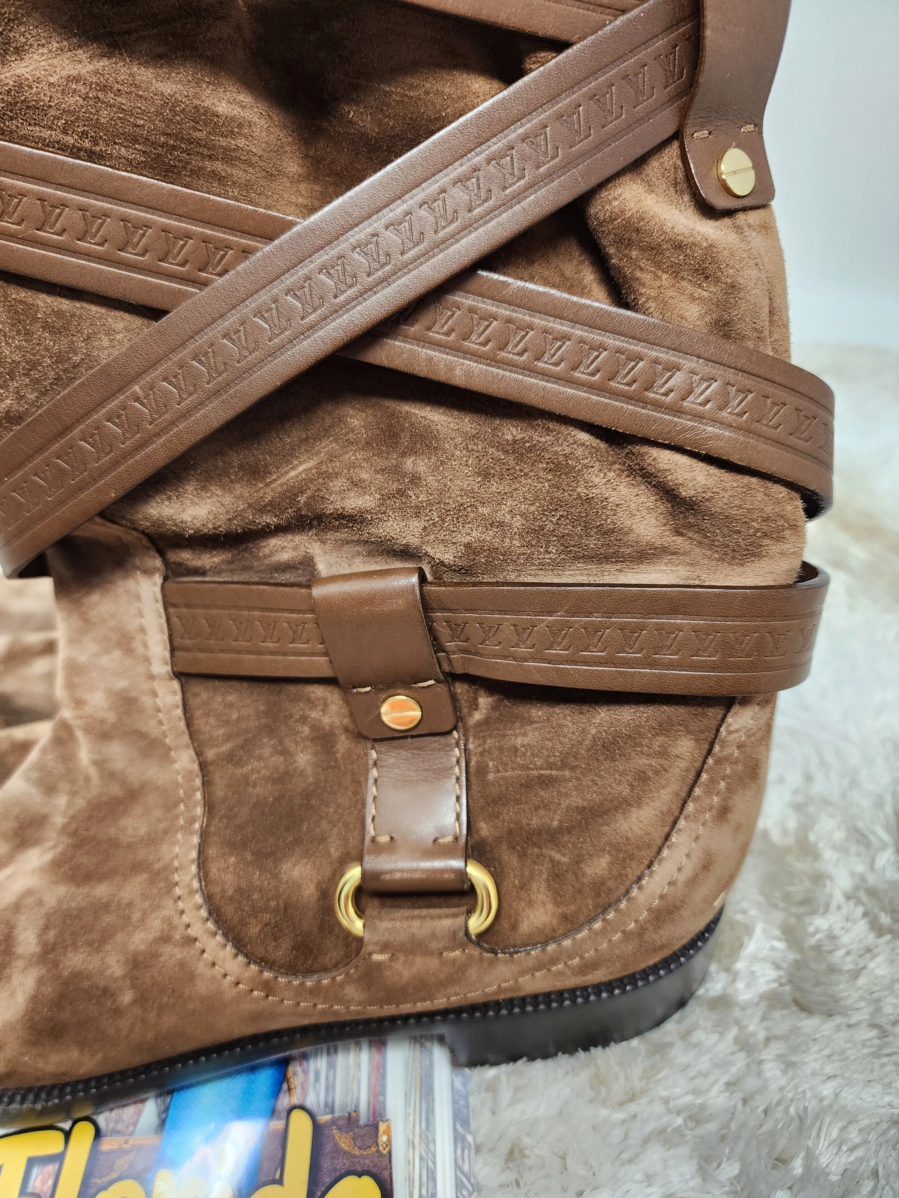 LOUIS VUITTON BROWN SUEDE CRISS CROSS BUCKLE BOOTS - 39.5