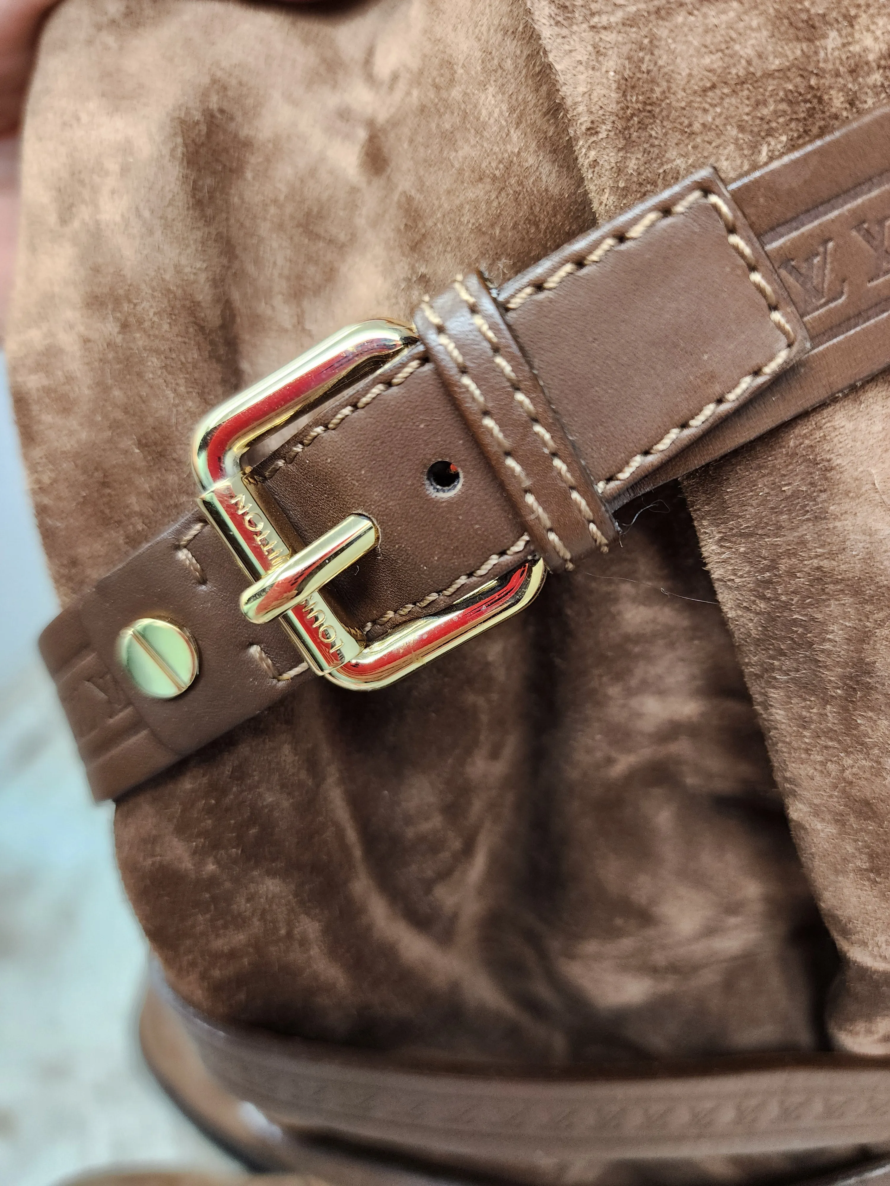 LOUIS VUITTON BROWN SUEDE CRISS CROSS BUCKLE BOOTS - 39.5