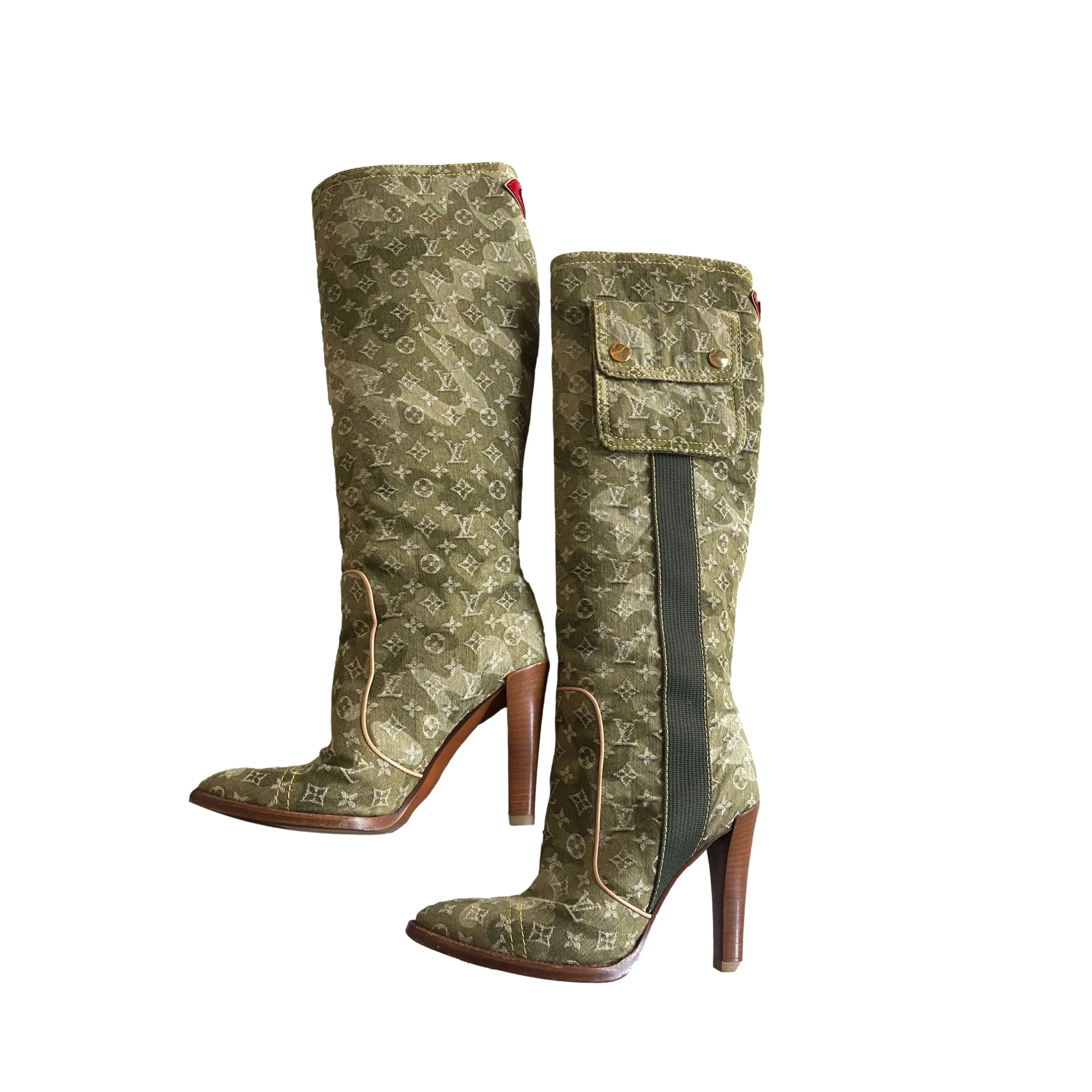 Louis Vuitton Green Monogram Knee Length Boots