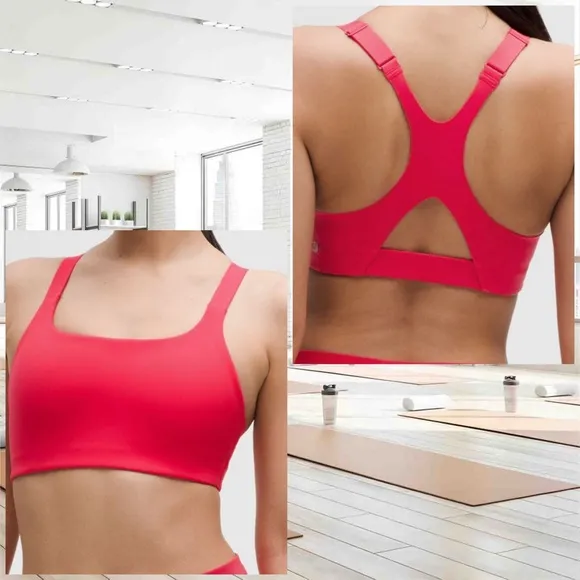 Lululemon Ultralu Square-Neck Workout Bra B/C Cup Red Glow sports bra size 8 NWT