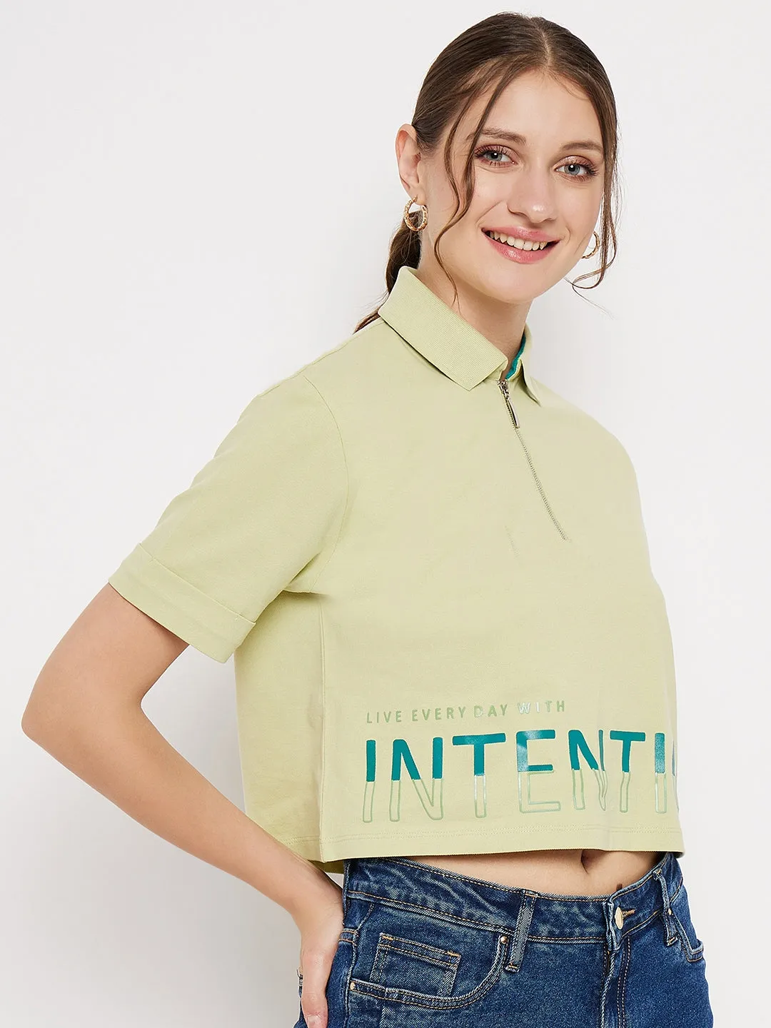 Madame Intention Crew-Neckline Green Top