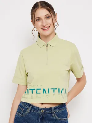 Madame Intention Crew-Neckline Green Top