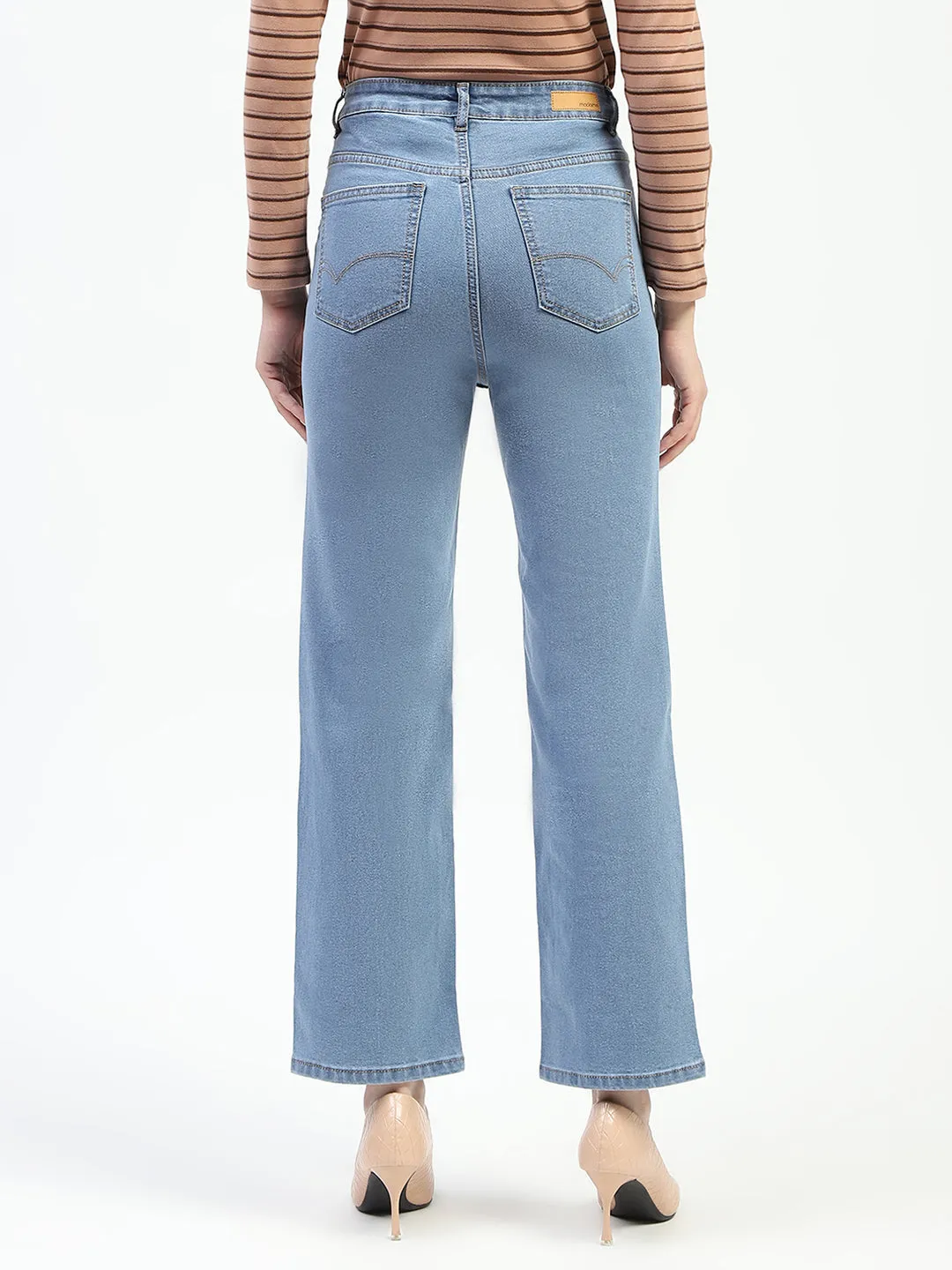 Madame Light Blue Straight Fit Cotton Jeans