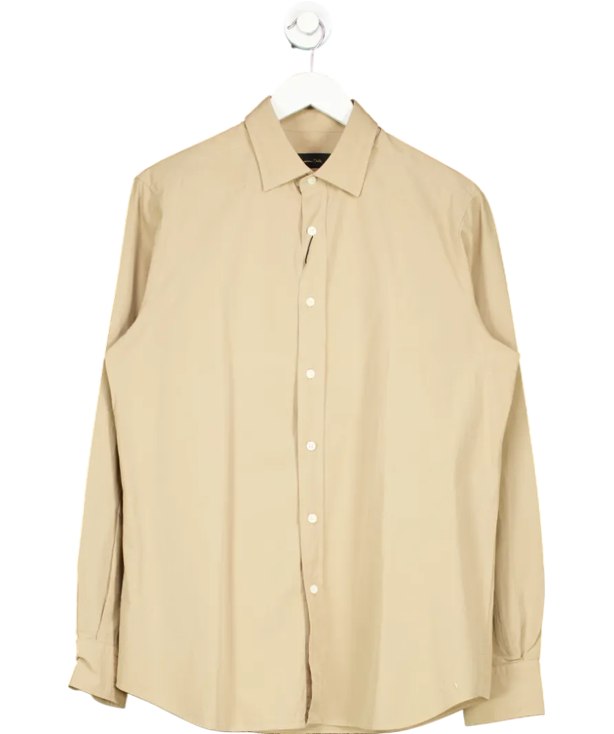 Massimo Dutti Beige Cotton Regular Fit Shirt UK M