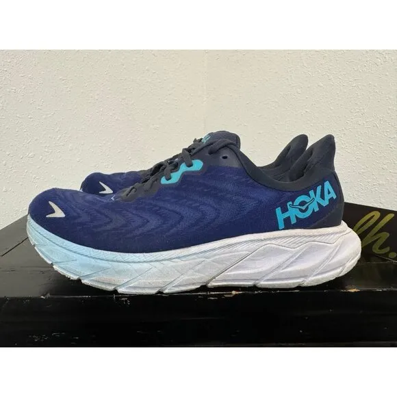 Mens 10.5 Hoka One One Arahi 6 Outer Space Blue White Athletic Running Shoes