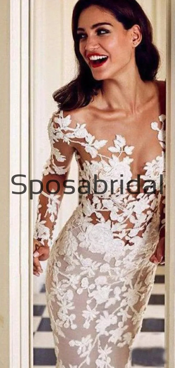 Mermaid Trumpet Lace Long Sleeves Country Long Wedding Dresses WD0552