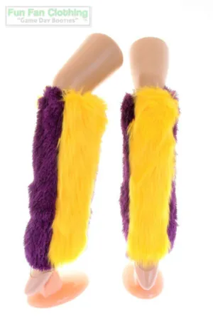 Minky Lux Cuddle Purple & Yellow Faux Fur Legwarmers - Furry Sports Legwarmers - Game Day Outfit