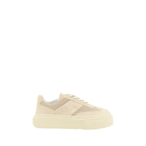 MM6 Men Beige Sneakers Leather Lace Up Athletic Flat Wedge Chunky Trainer Shoes