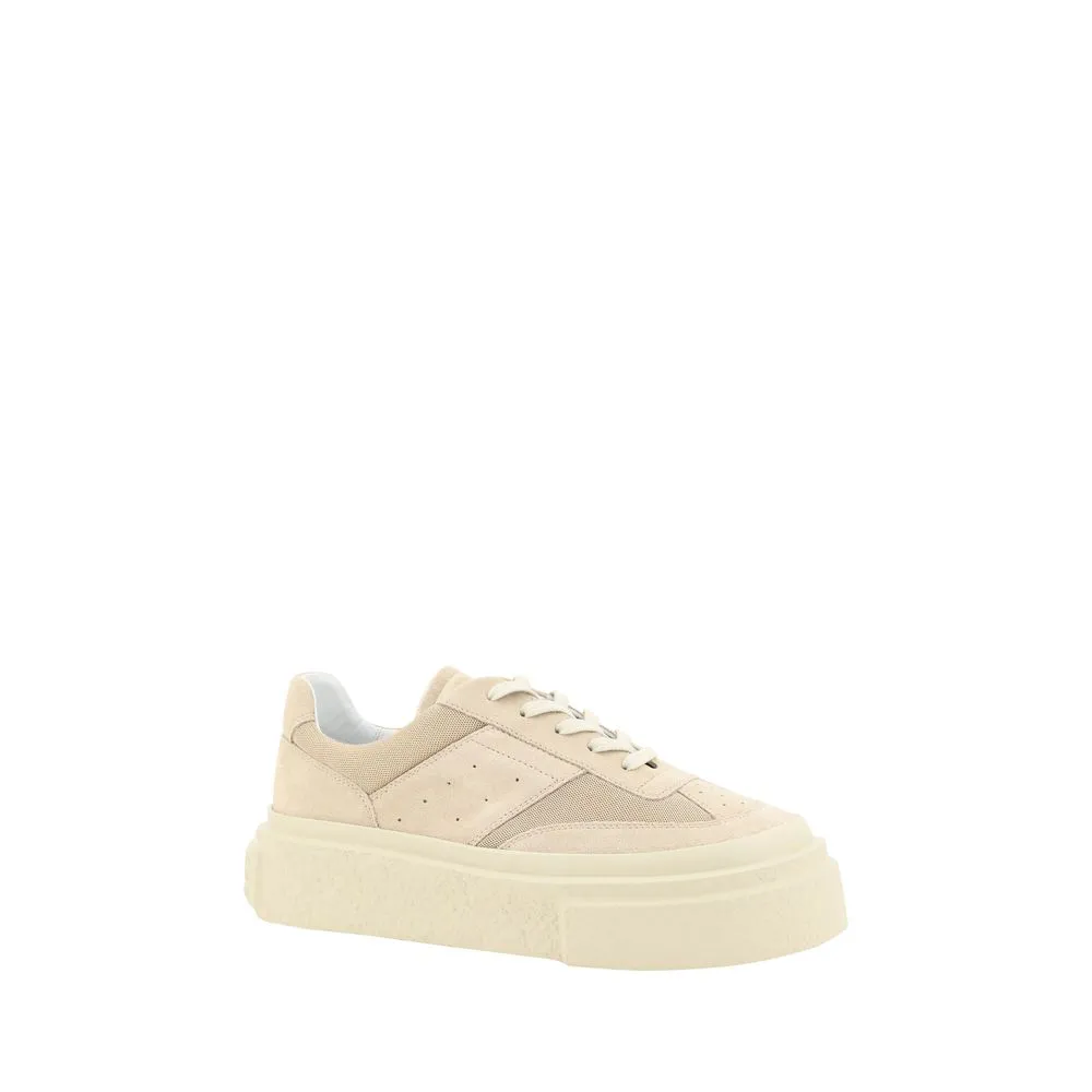 MM6 Men Beige Sneakers Leather Lace Up Athletic Flat Wedge Chunky Trainer Shoes