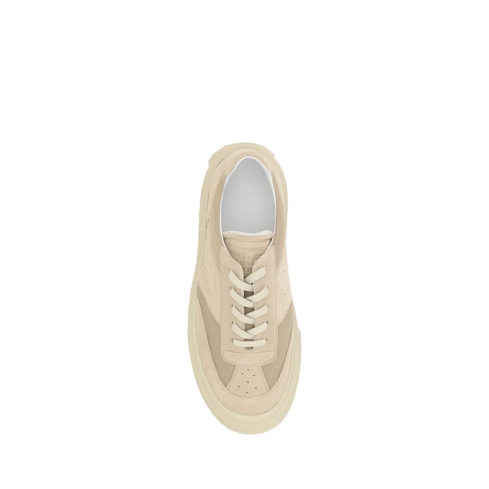 MM6 Men Beige Sneakers Leather Lace Up Athletic Flat Wedge Chunky Trainer Shoes