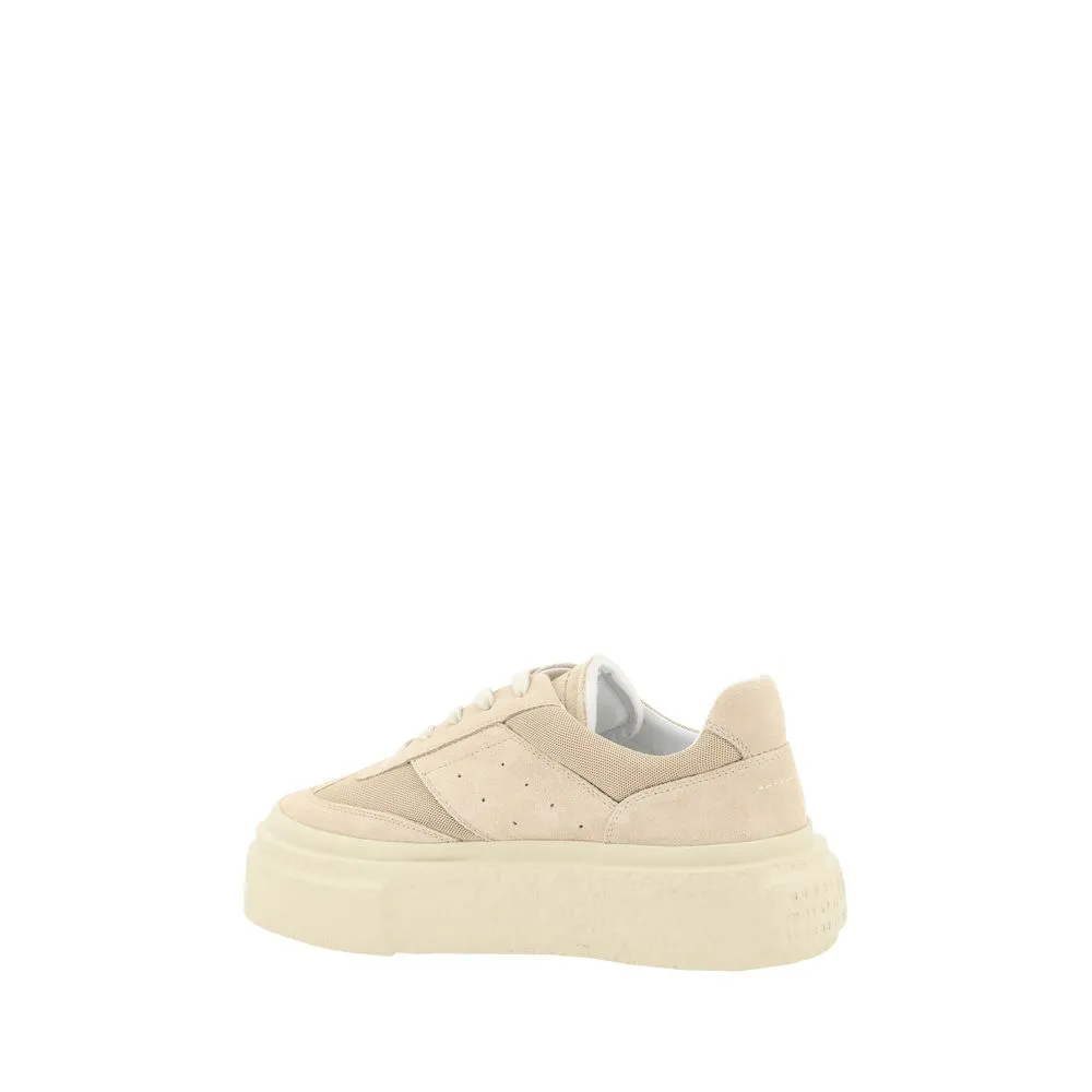 MM6 Men Beige Sneakers Leather Lace Up Athletic Flat Wedge Chunky Trainer Shoes