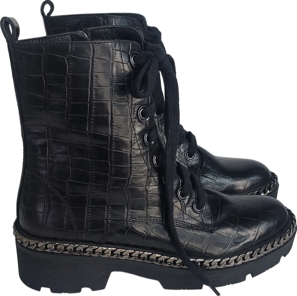 moda in pelle Black Croc Effect Bpots UK 4 EU 37 👠