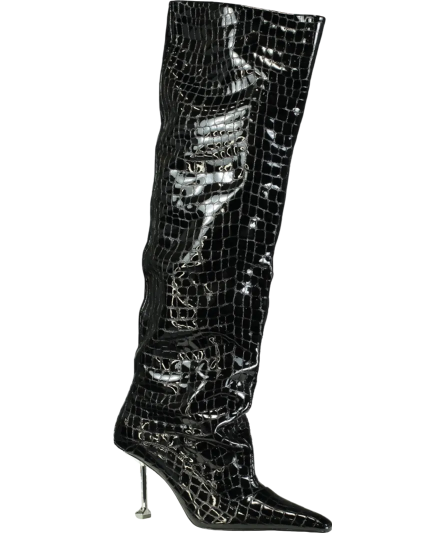 Naked Wolfe Black Texas Croc Patent Leather Boots UK 7 EU 40 👠