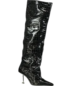Naked Wolfe Black Texas Croc Patent Leather Boots UK 7 EU 40 👠