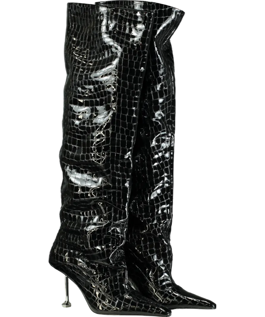 Naked Wolfe Black Texas Croc Patent Leather Boots UK 7 EU 40 👠
