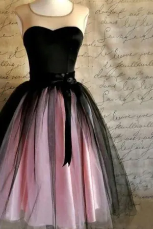 new Homecoming Dress, Vintage Ribbons Belt Tulle Short Prom Dresses Party Dress OK360