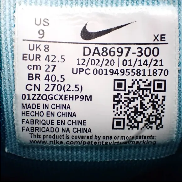 Nike Pegasus Trail 3 Mystic Teal Trail Hiking Shoes DA8697-300 Mens Size 9
