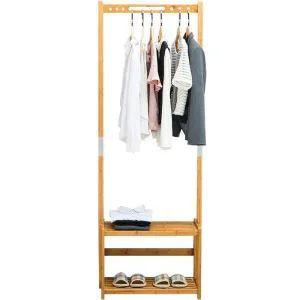 NNEWVANTE Coat Rack Bench Hall Trees Shoes Rack Entryway, 3 in 1 Shelf Organizer Shelf, Environmental Bamboo Furniture -Bamboo /29.5x13.8x70in
