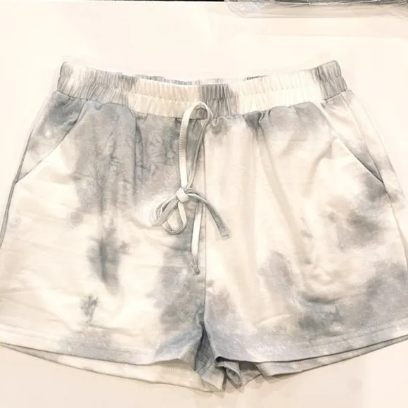 NWOT 2-Piece Tie Dye Loungewear Pajama Set in Gray &amp; White Size Medium