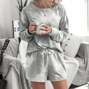 NWOT 2-Piece Tie Dye Loungewear Pajama Set in Gray &amp; White Size Medium