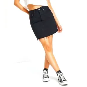 NWT LEVI'S High-rise Black Wash Denim Deconstructed Mini Jean Skirt 28 Medium