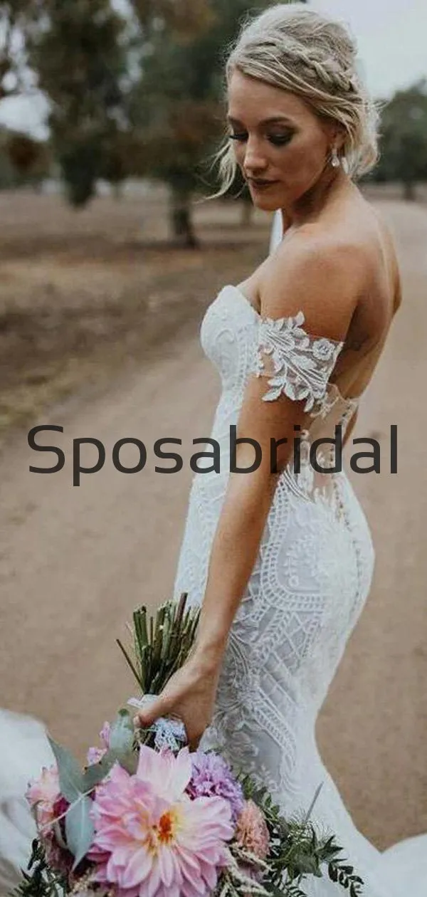 Off the Shoulder Sweatheart Mermaid Beach Long Wedding Dresses WD0554