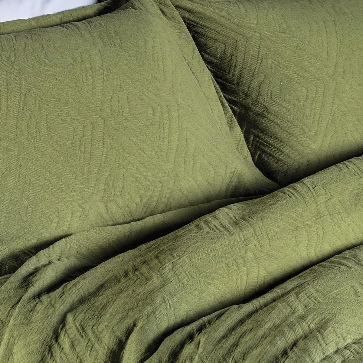 Padstow Woven Bedspread - Olive Green