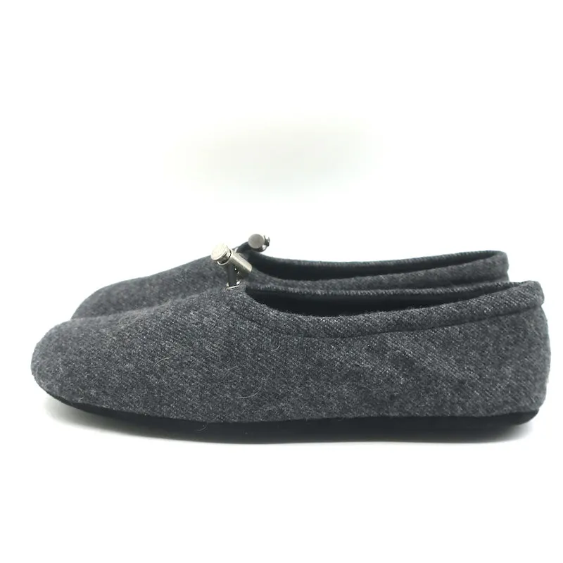Prada Drawstring Slippers Dark Gray Flannel Size 37 NEW