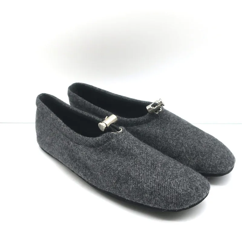 Prada Drawstring Slippers Dark Gray Flannel Size 37 NEW