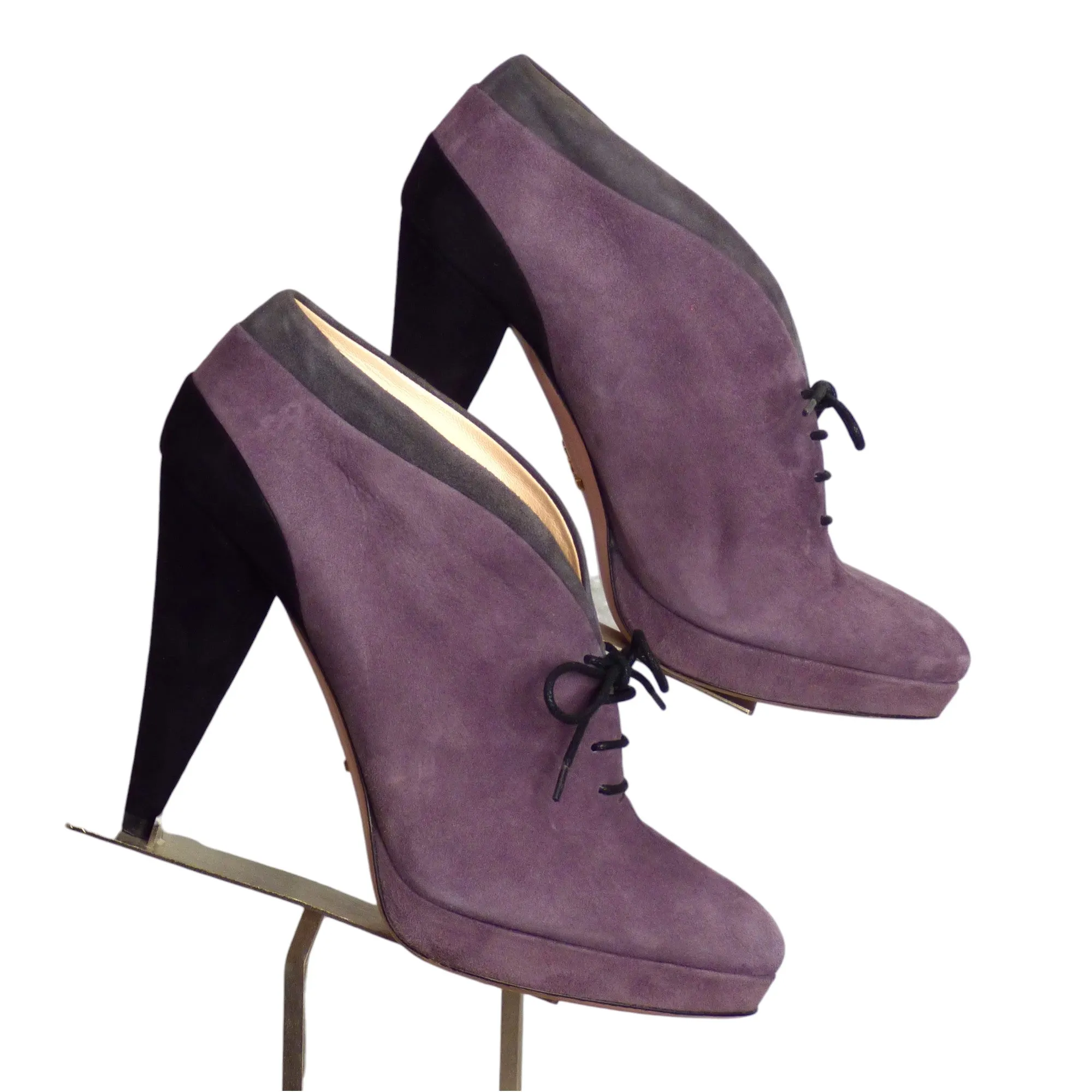 PRADA- Purple Suede Platform Ankle Boot, Size 38.5