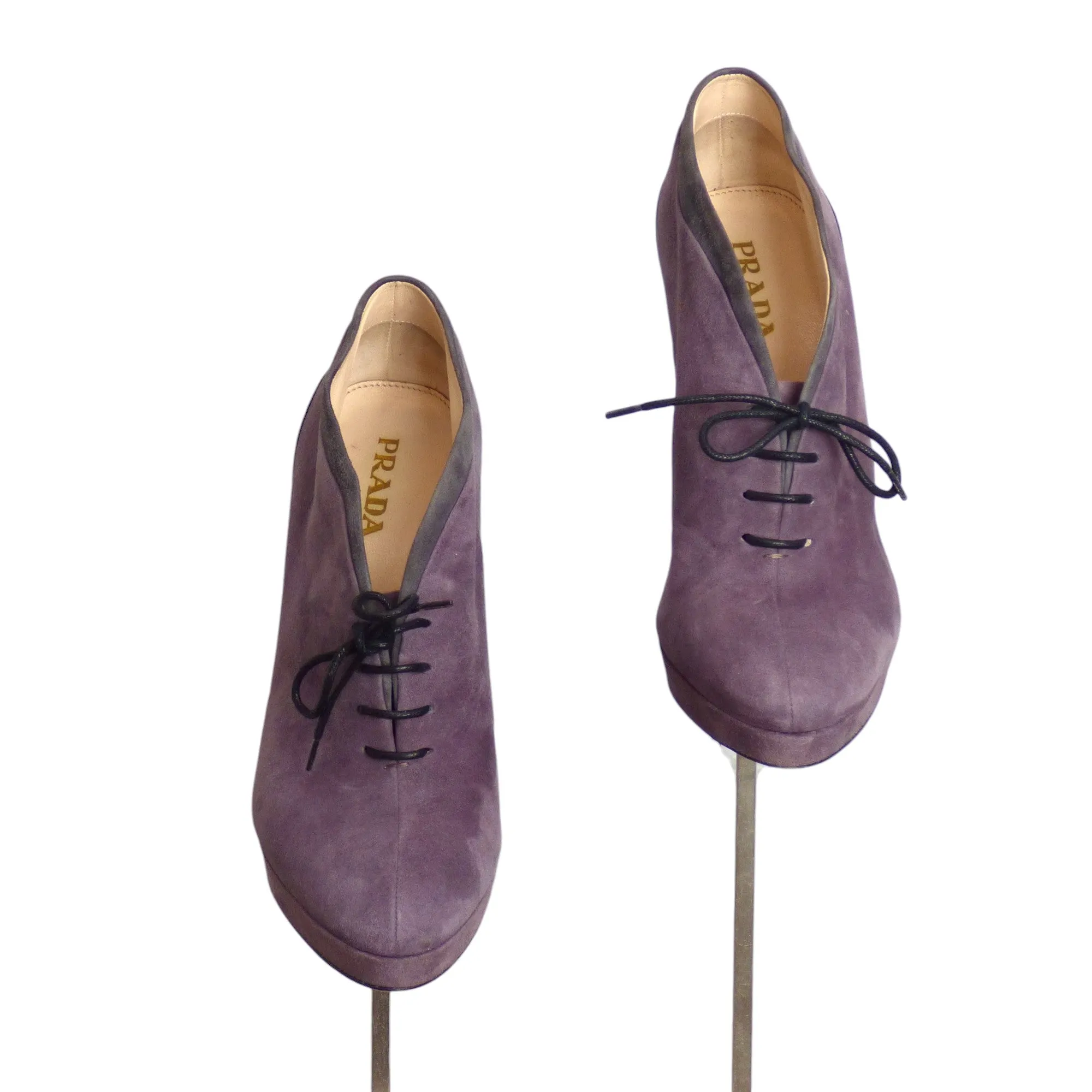 PRADA- Purple Suede Platform Ankle Boot, Size 38.5