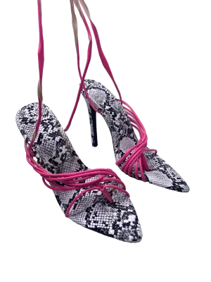 Public Desire Pink Zebra Print Lace Up Heels UK 5 EU 38 👠