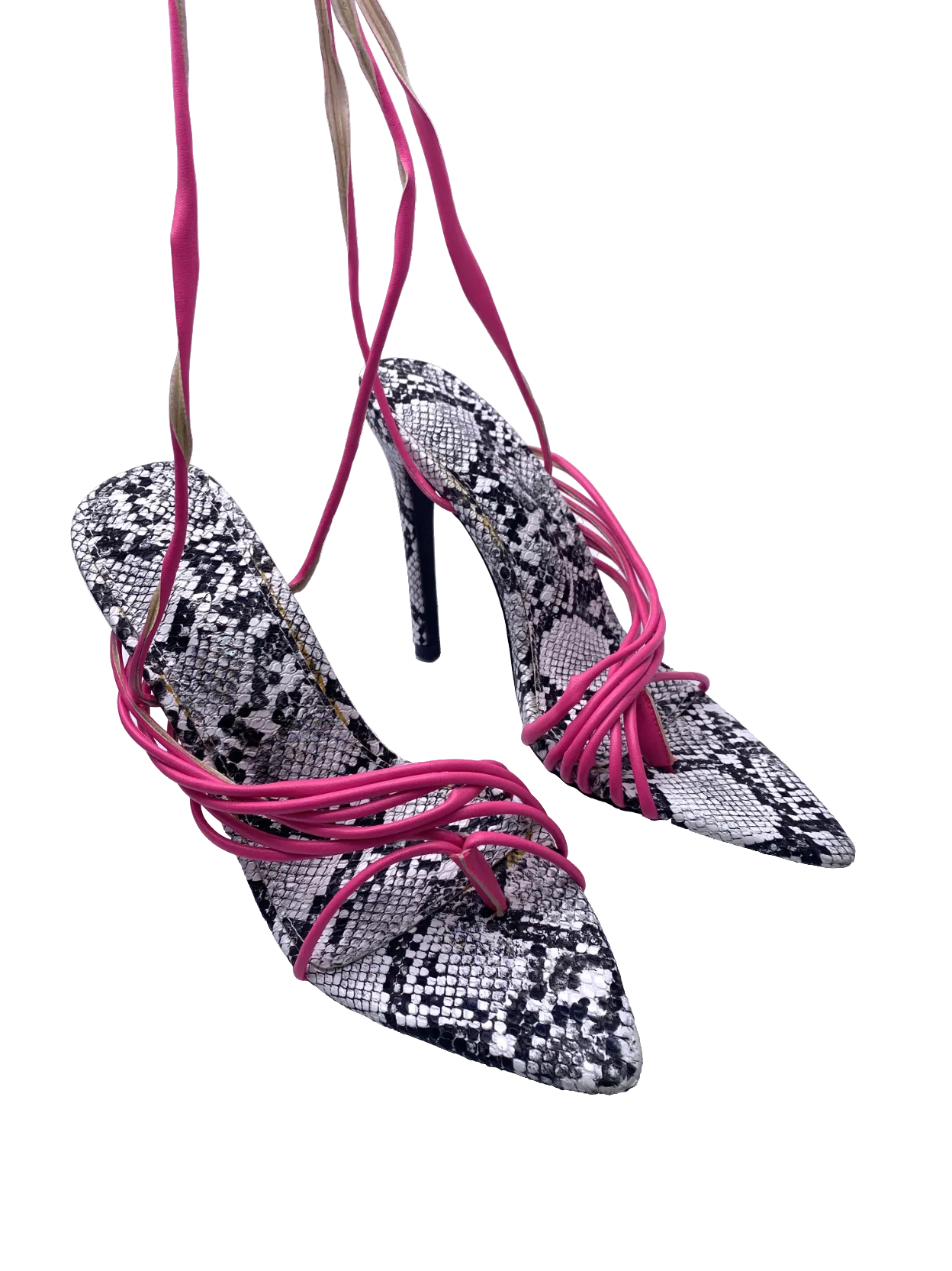 Public Desire Pink Zebra Print Lace Up Heels UK 5 EU 38 👠