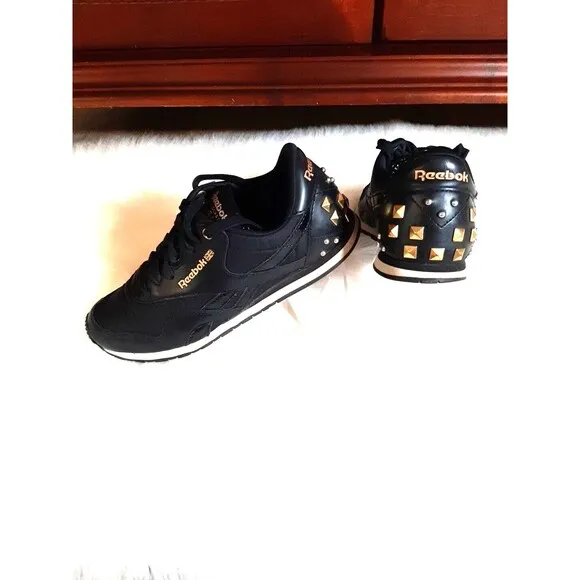 REEBOK ALICIA KEYS Women's Size 8 Nylon Sneakers Black/Gold Studded