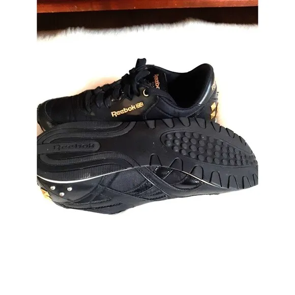 REEBOK ALICIA KEYS Women's Size 8 Nylon Sneakers Black/Gold Studded