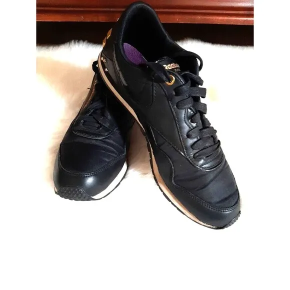 REEBOK ALICIA KEYS Women's Size 8 Nylon Sneakers Black/Gold Studded
