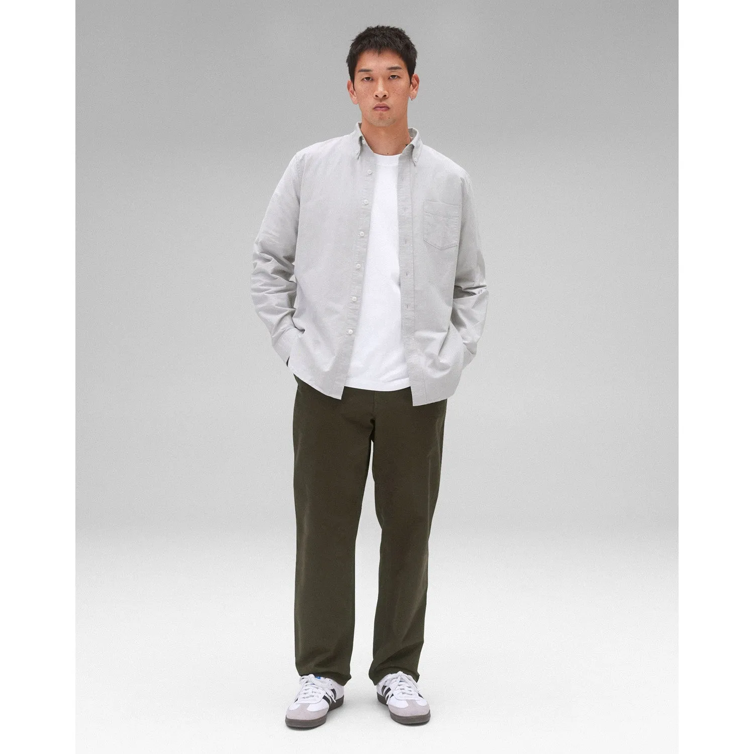 Reigning Champ Men Woven Windsor Oxford Shirt Light Grey RC-8000-LGRY