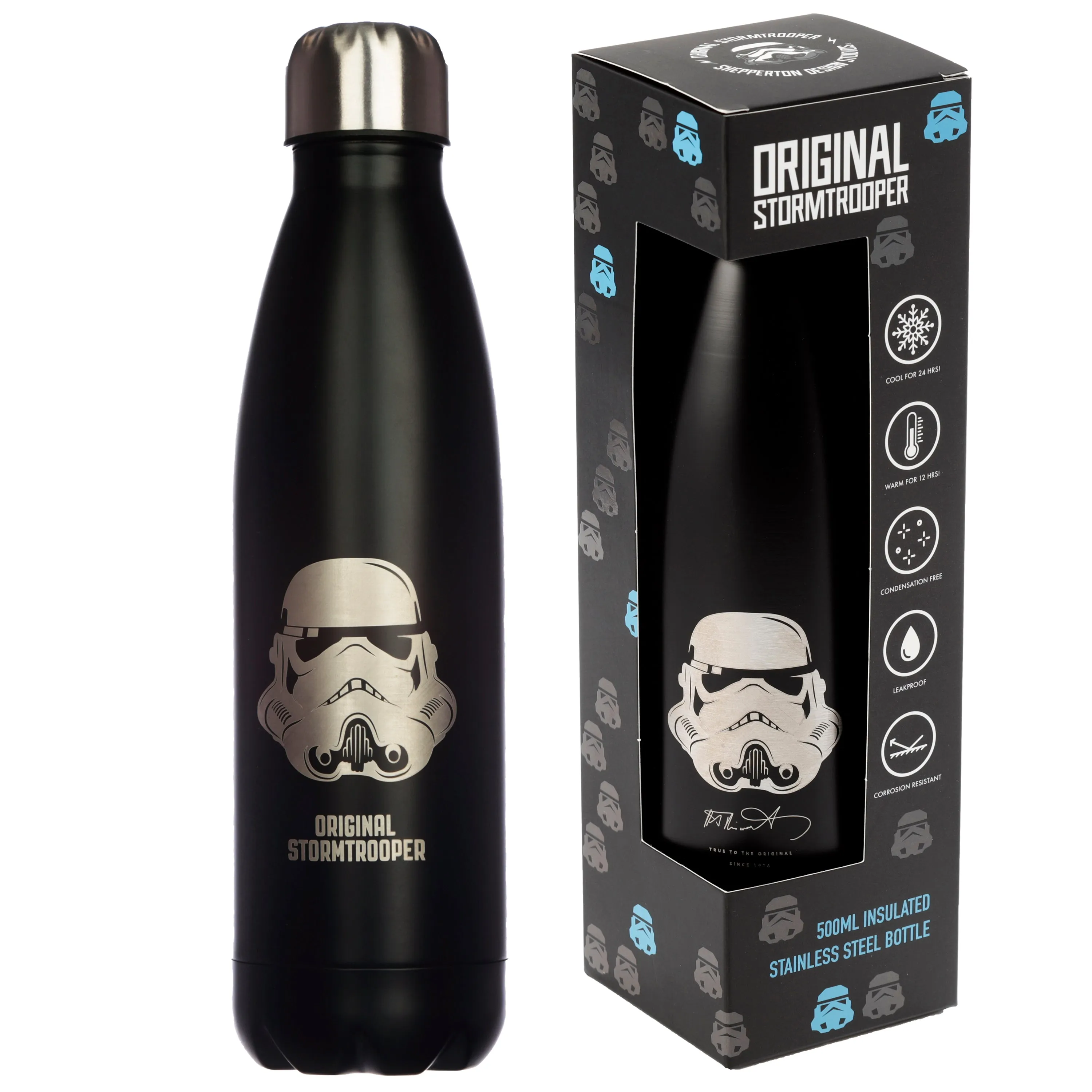 Reusable Stainless Steel Insulated Drinks Bottle 500ml - The Original Stormtrooper Black