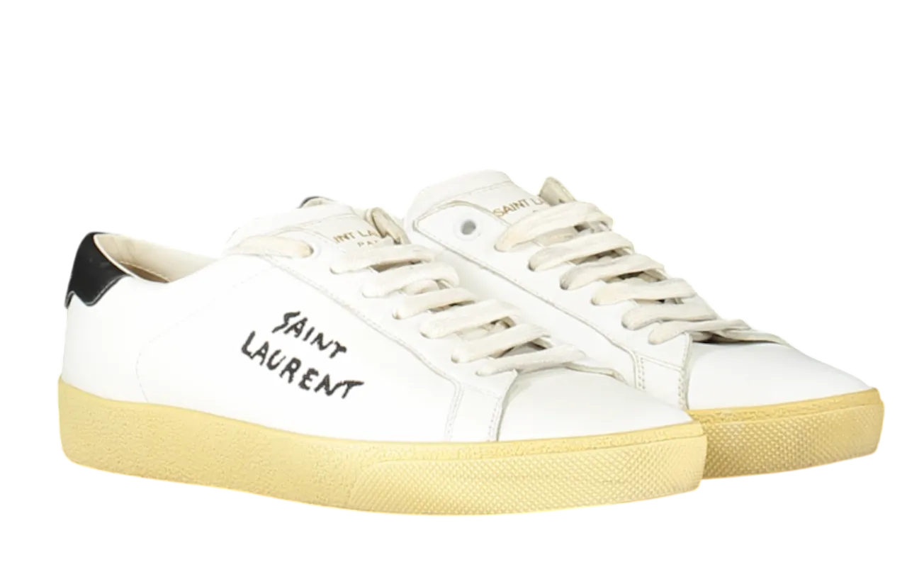 Saint Laurent White Court Classic Logo-embroidered Leather Trainers UK 2 EU 35 👠