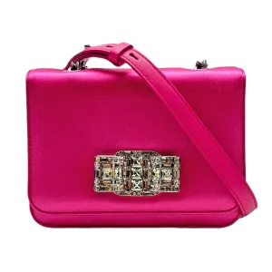 SALVATORE FERRAGAMO Mini Satin Joanne Cocktail Shoulder Bag with Crystal Embellishment - Bubble Gum Pink