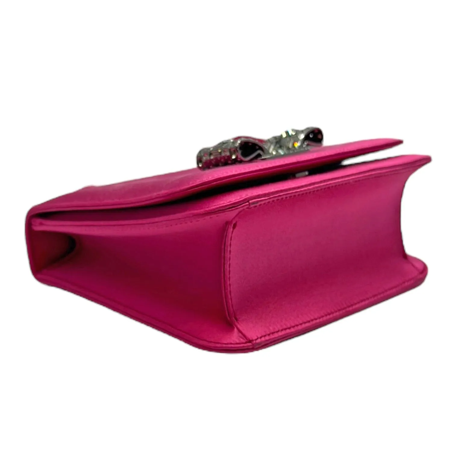 SALVATORE FERRAGAMO Mini Satin Joanne Cocktail Shoulder Bag with Crystal Embellishment - Bubble Gum Pink