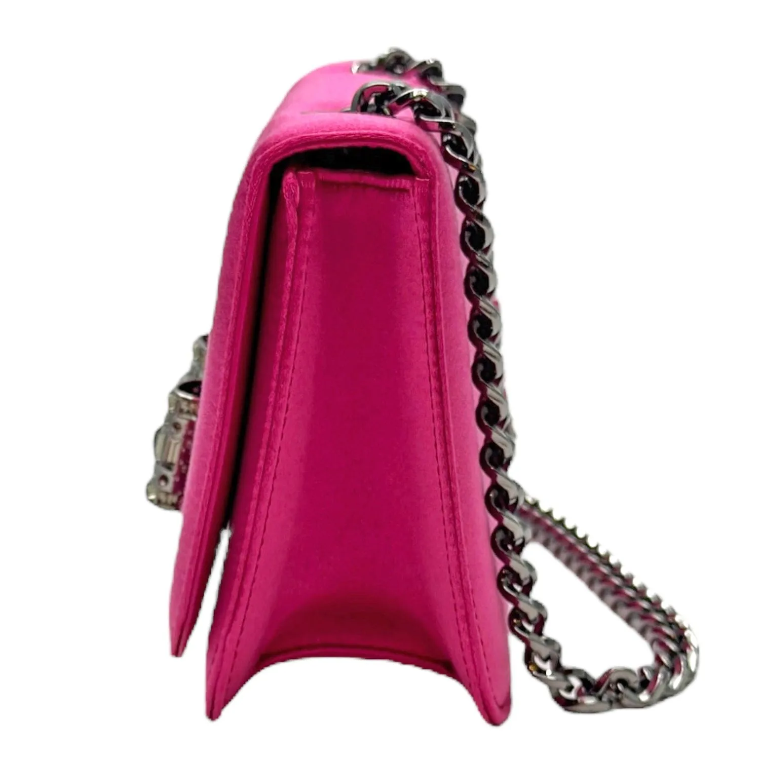 SALVATORE FERRAGAMO Mini Satin Joanne Cocktail Shoulder Bag with Crystal Embellishment - Bubble Gum Pink
