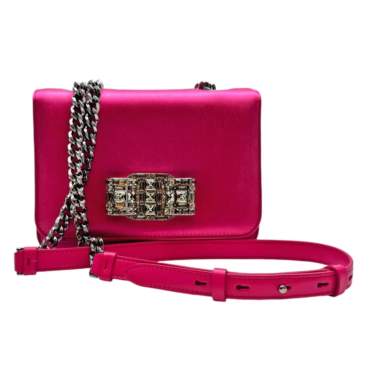 SALVATORE FERRAGAMO Mini Satin Joanne Cocktail Shoulder Bag with Crystal Embellishment - Bubble Gum Pink