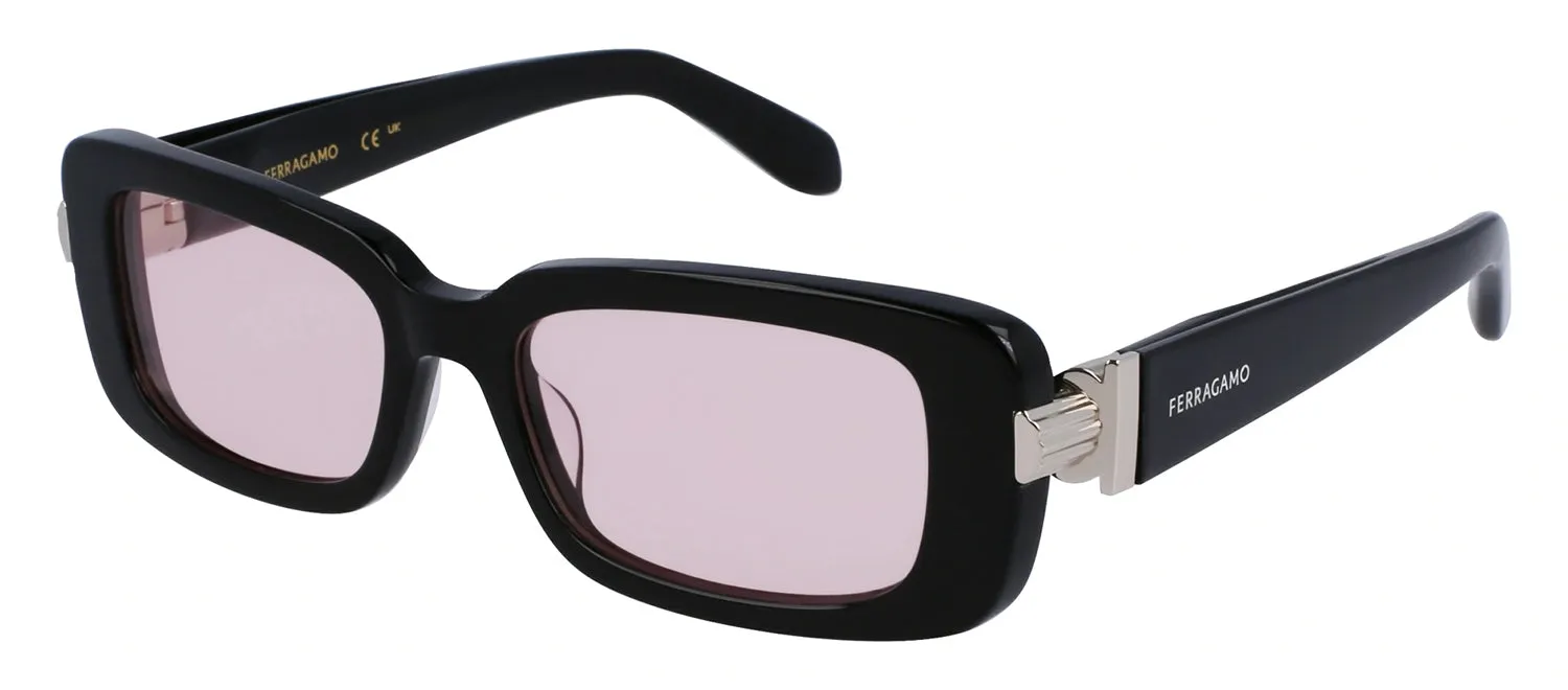 Salvatore Ferragamo SF 1105S 005 Rectangular Plastic Black Sunglasses with Pink Lens