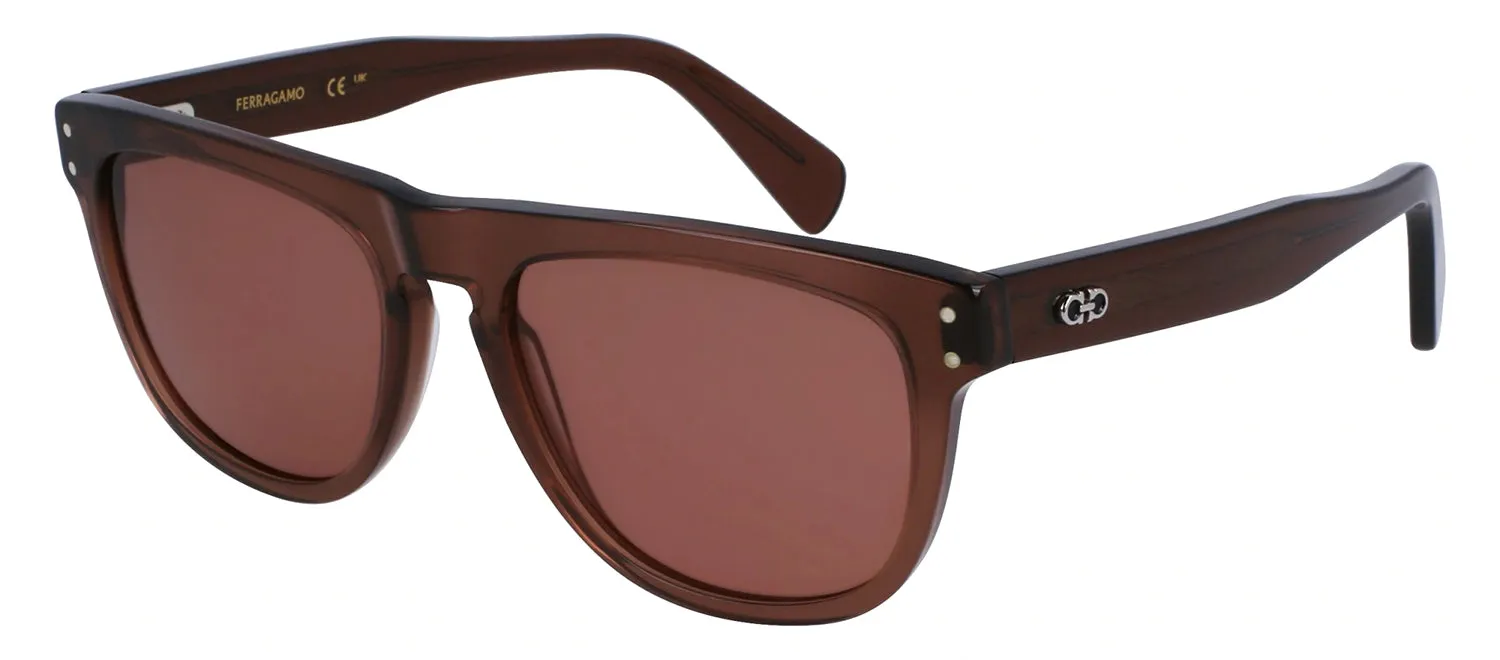 Salvatore Ferragamo SF 1111S 232 Browline Plastic Transparent Brown Sunglasses with Brown Lens