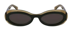 Salvatore Ferragamo SF 2003S 327 Oval Plastic Transparent Khaki/Green Sunglasses with Dark Grey Lens