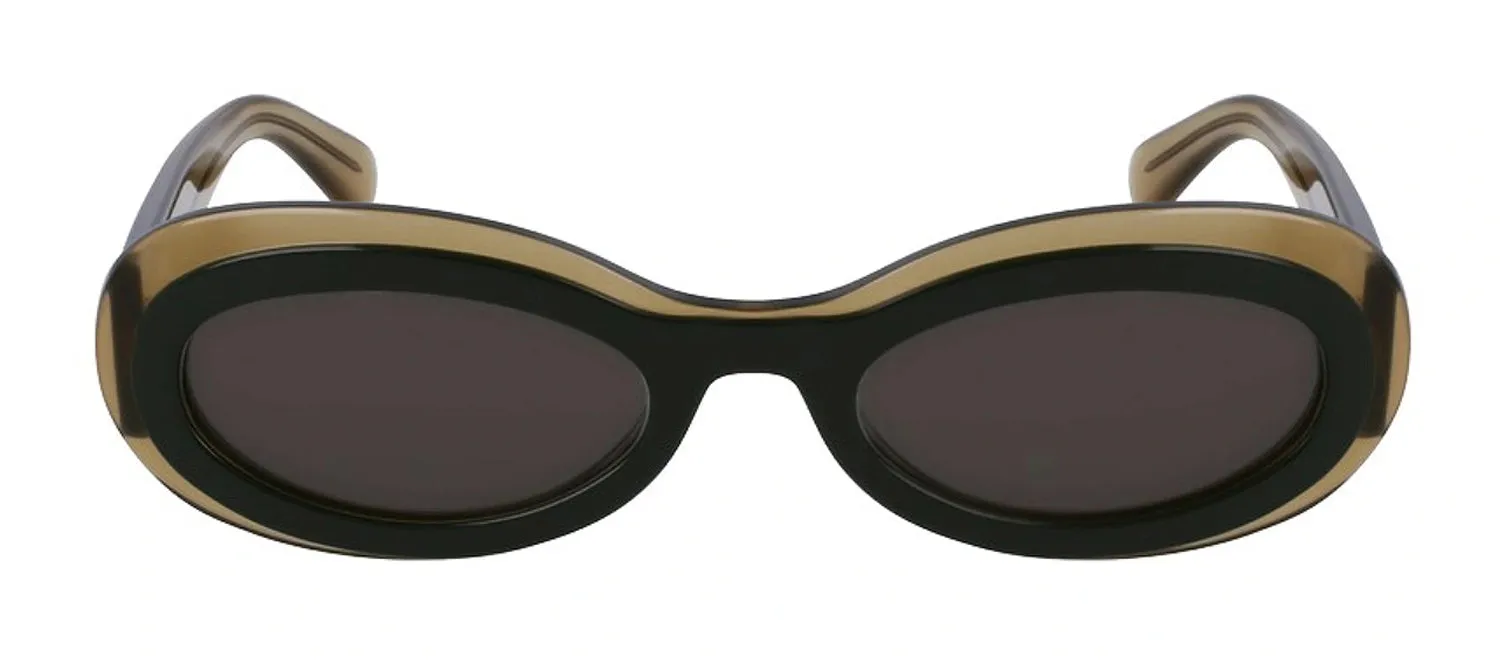 Salvatore Ferragamo SF 2003S 327 Oval Plastic Transparent Khaki/Green Sunglasses with Dark Grey Lens