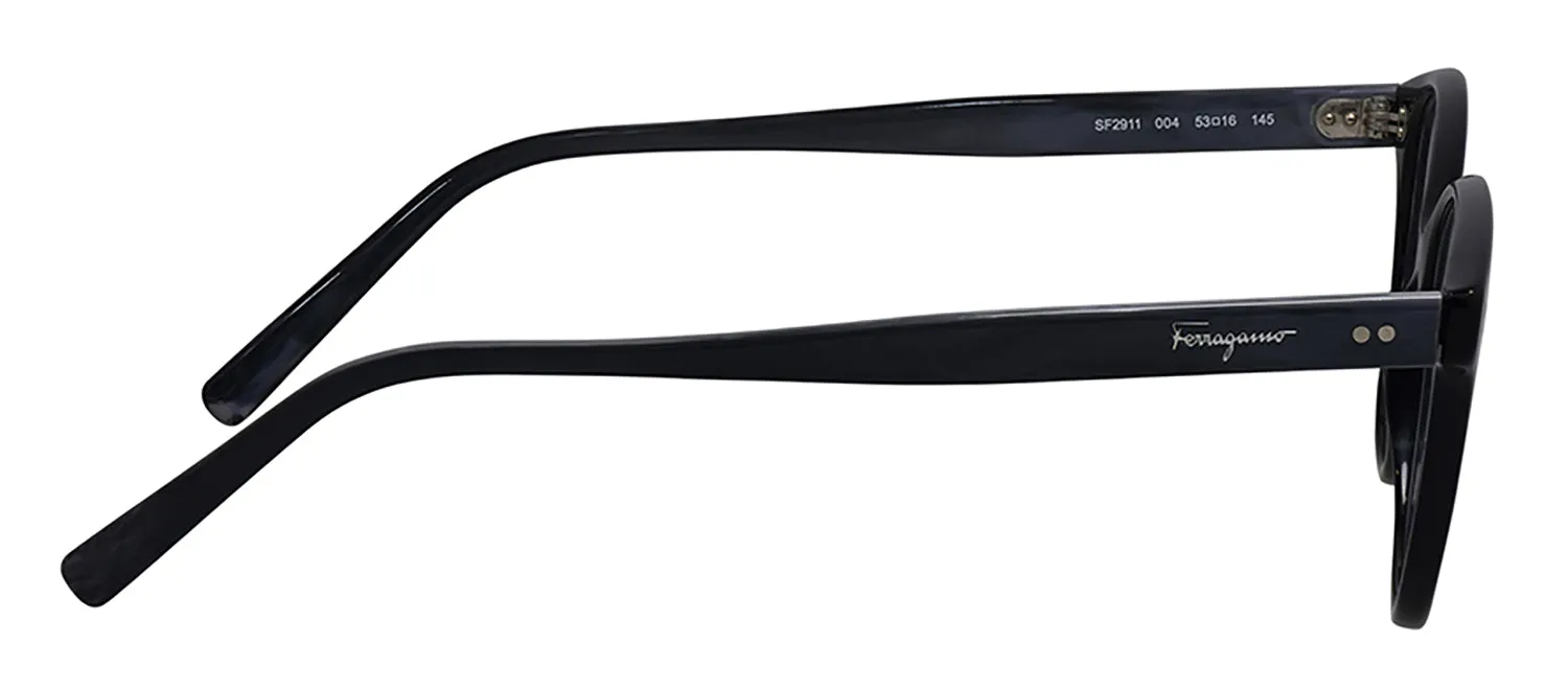 Salvatore Ferragamo SF 2911 004 Round Plastic Black/Gray Marble Eyeglasses with Logo Stamped Demo Lenses